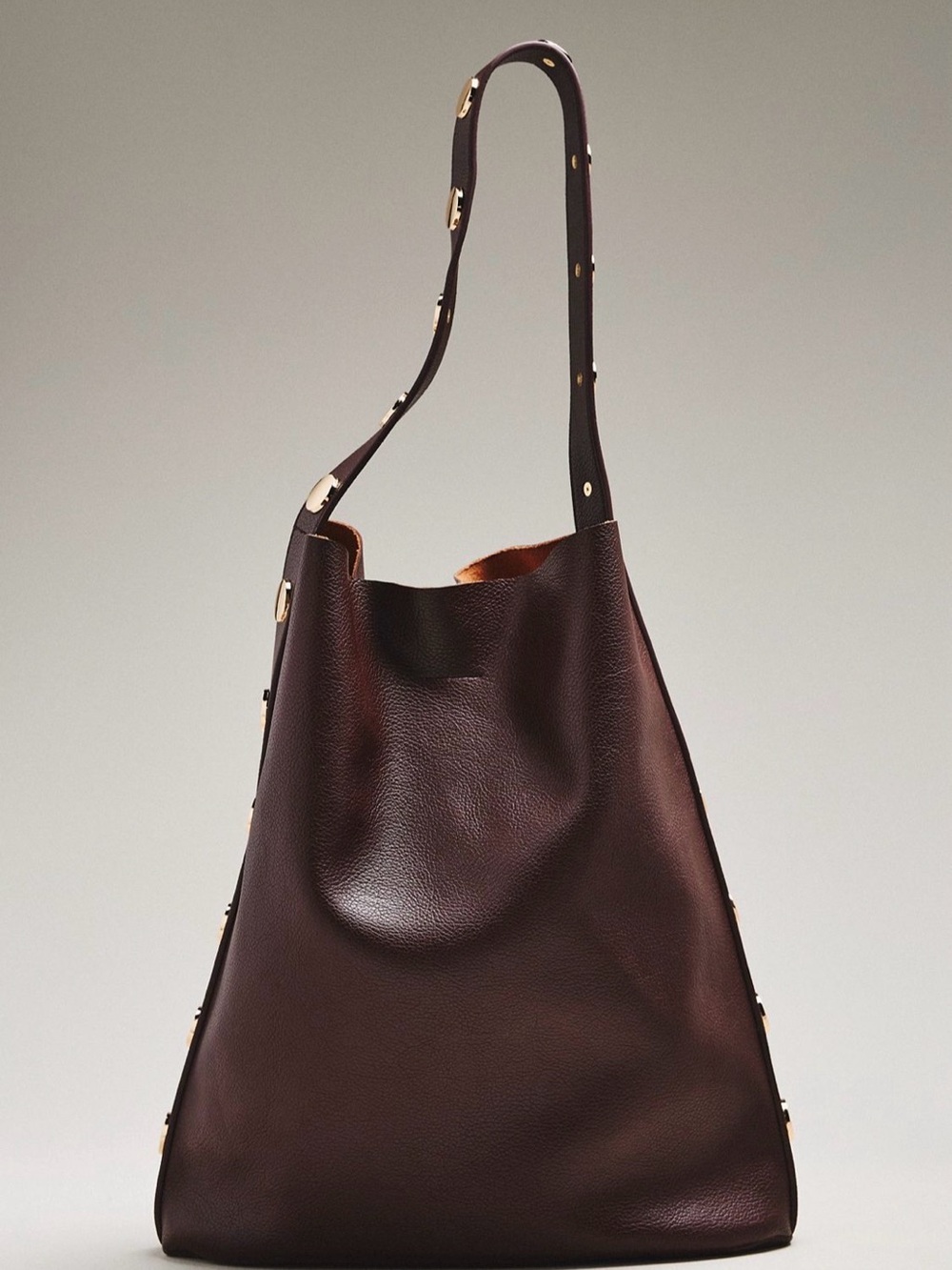 Anthropologie NEW Studded Vegan-Leather North-South Tote Bag brown chic boho - Picture 3 of 11